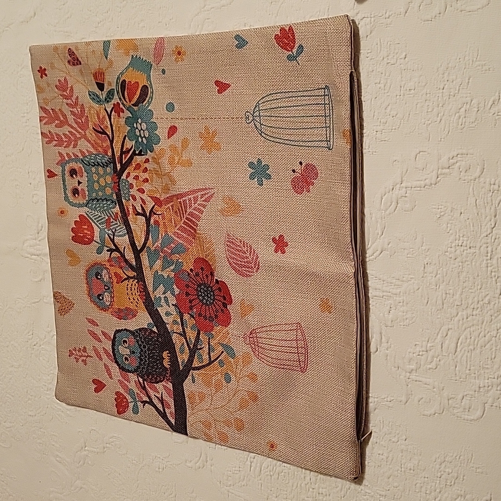 Linen Square pillow cover, owls